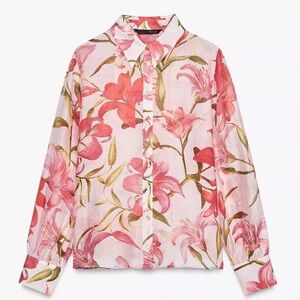 Zara Floral Button Down Shirt Size XS